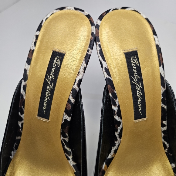 Beverly Feldman Black Peep Toe Heels Open Back 8M Rhinestones Kitten Heel - Picture 17 of 17